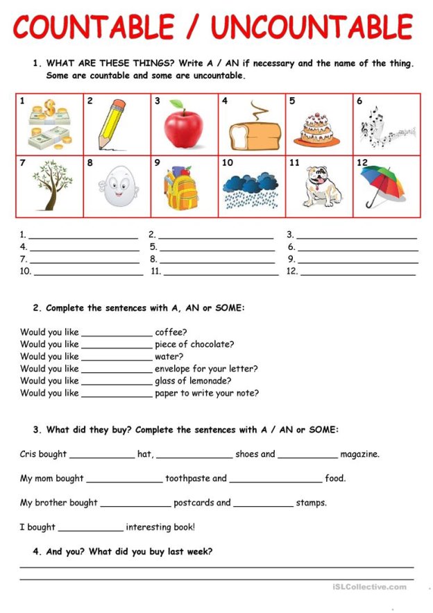 COUNTABLE/UNCOUNTABLE NOUNS - English ESL Worksheets for distance learning  and physical classrooms